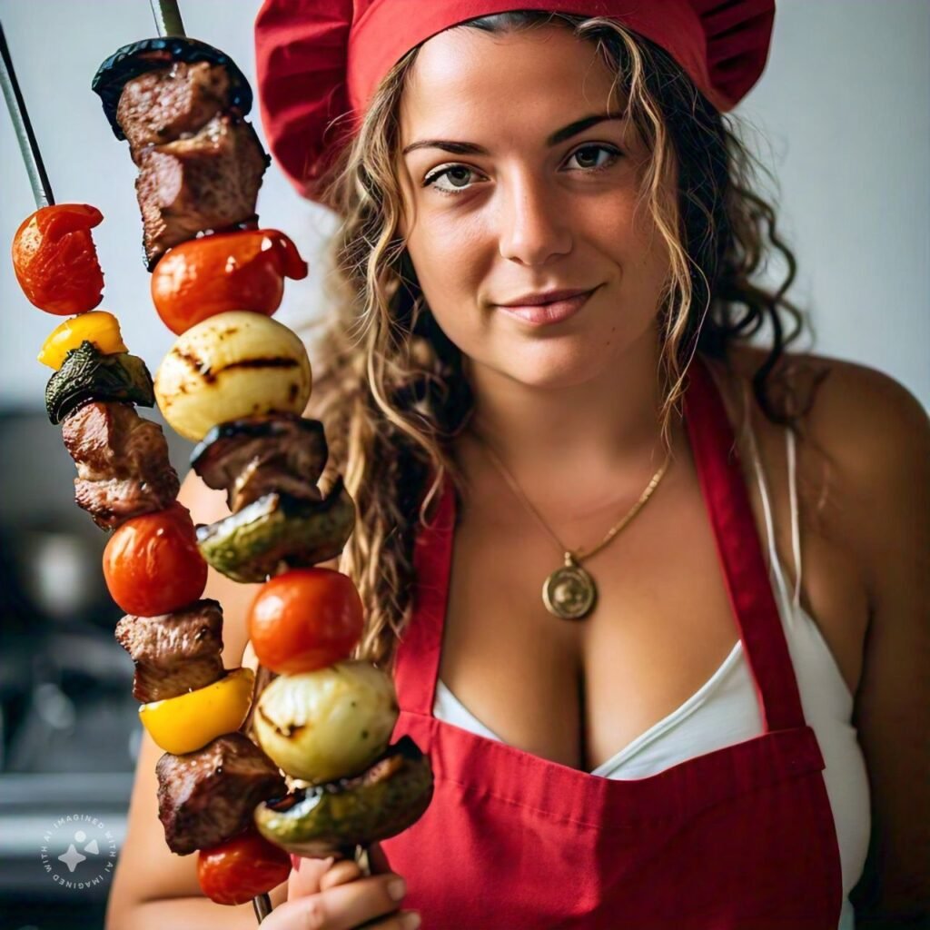 Woman and Grilling Food